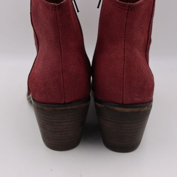 Lucky Brand Red Suede Ankle Booties 7.5 Boho Western Fall Western Winter Look - Picture 3 of 13